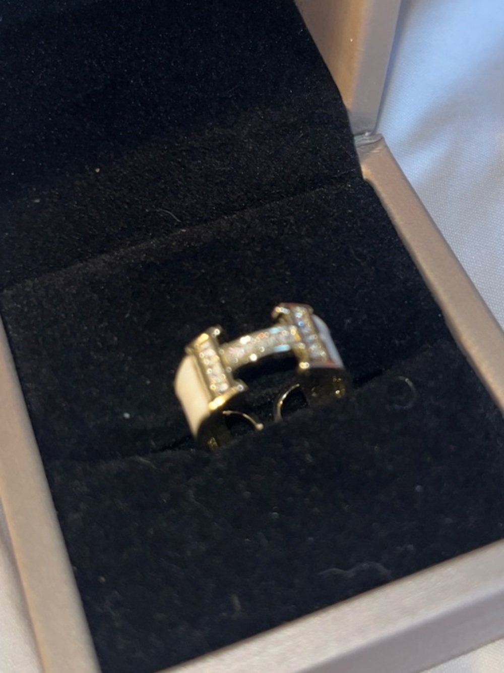 Elegant White and Silver Crystal Hinge Ring